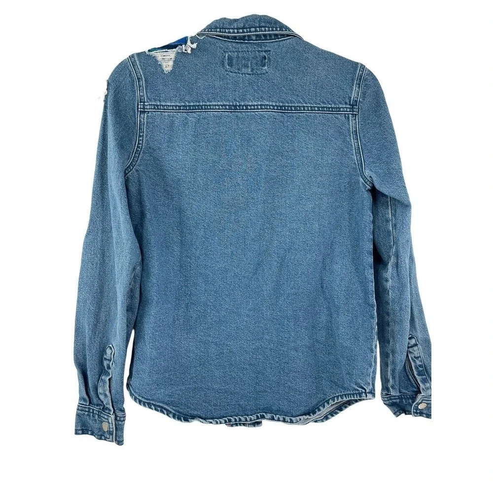 House of Holland Patchwork Denim Distressed Jean Shirt Snap size US 2 - Picture 7 of 13